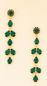 Tia Long Drop Crystal Chandelier Earrings - Green